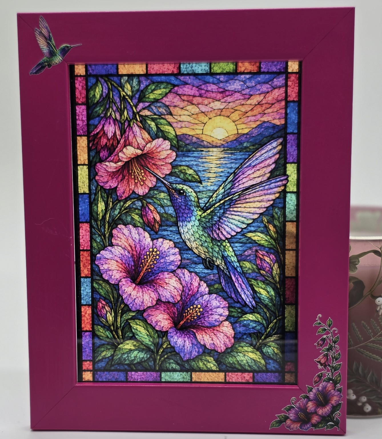 Colorful hummingbird framed artwork by VB Kreations